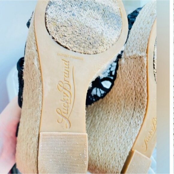 LUCKY BRAND Crochet Cut Out Riedel Ranette Wedge Sandals- Black - Picture 8 of 9